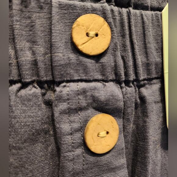 Blue Linen Pants Elasticized  Waist Pockets Pullon Pants Size L - Picture 5 of 11